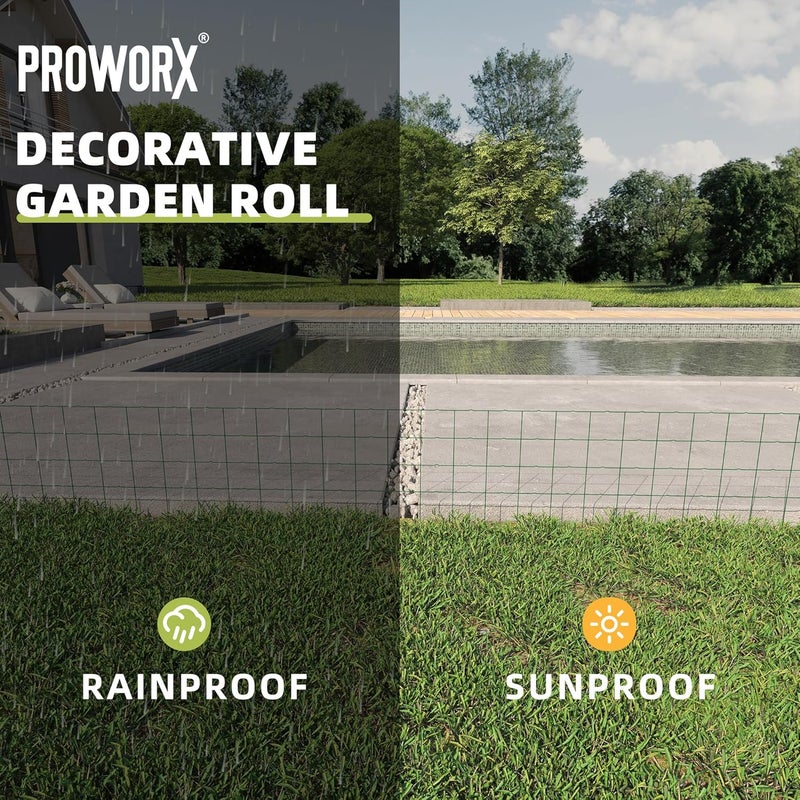 PROWORX Decorative Garden Fence Border Rolls, Total 14 in x 40 ft 2 Pack Metal Folding Flat Wire Fencing for Yard, Green PVC Coated Outdoor Patio Landscape Flower Bed Edging - Image 3